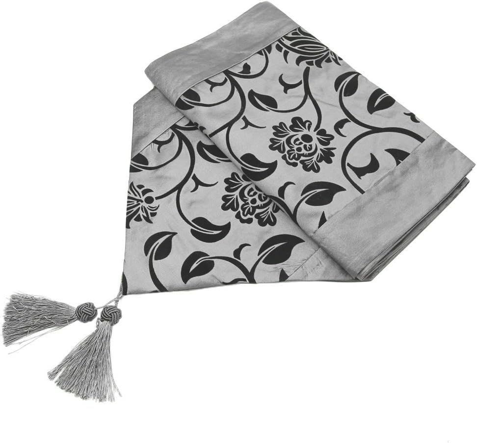 Kicode Raised Flora Flower Blossom Flocked Damask Table Runner Home Hotel Restaurant Cloths