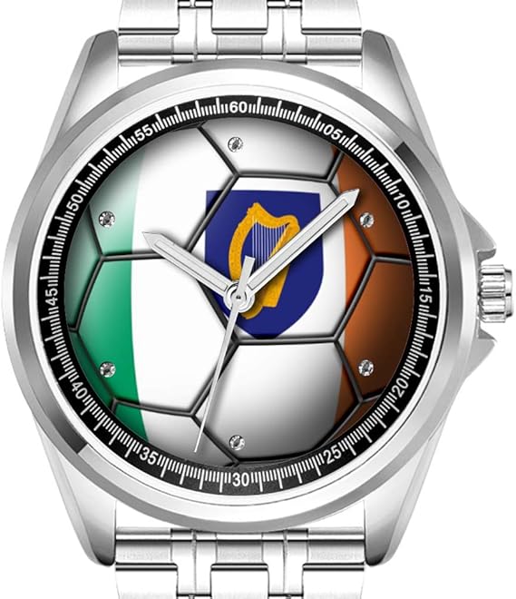 Amazon パーソナライズメンズウォッチファッション防水時計腕時計ダイヤモンド 523 アイルランドサッカーボールの旗 メンズ腕時計 腕時計 通販