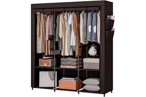SORCEDAS Portable Closet Wardrobe Storage Organizer Metal Hanging Rack Non-Woven Fabric 50 Inch (Coffee)