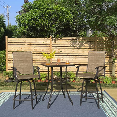 PHI VILLA Patio Swivel Bar Stools Set of 2, Outdoor Bar Height Patio