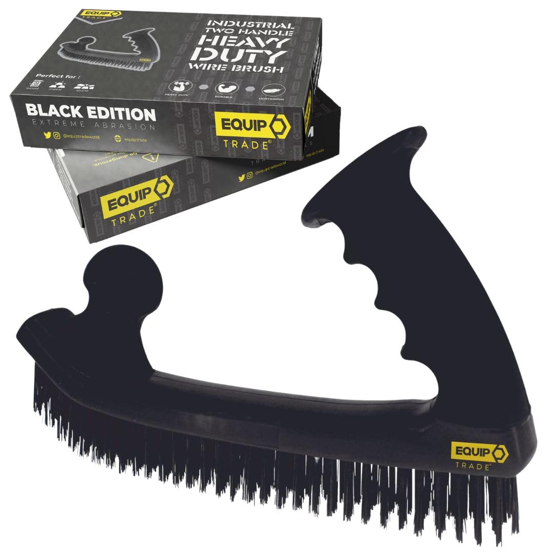 EQUIP TRADE Industrial Two Handle Heavy Duty Carbon Steel Wire Brush, Extreme Abrasive Cleaning, Extreme Two Handed Control, Black Edition Wire Brush