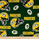 NFL Fleece Green Bay Packers Tossed Helmets Green/Yellow Fabric By The Yard