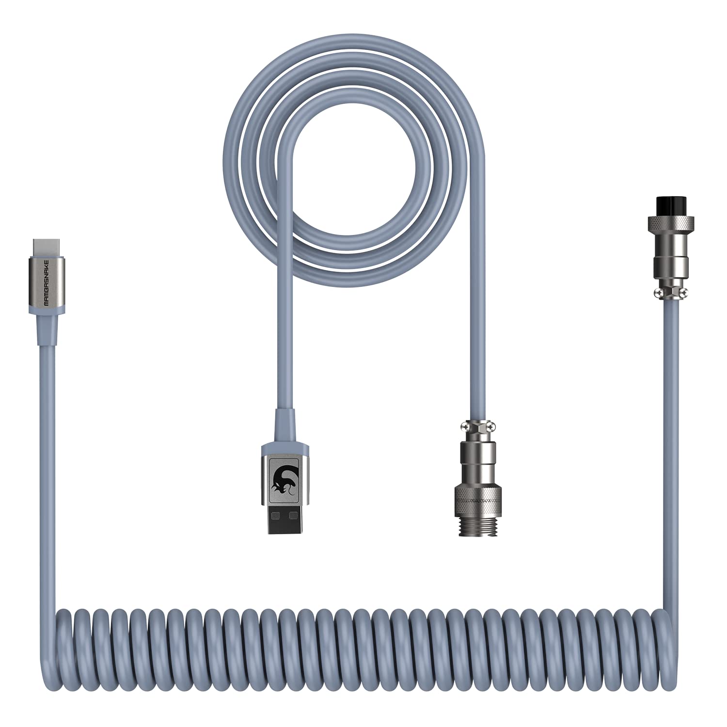XINMENG X MAMBASNAKE C01 Coiled Keyboard Cable, Type-C to USB-A HyperSpeed Line with 8KHz Return Rate for Gaming Keyboard, TPU Extendable Custom USB-C Cable with Metal Aviation for PC/Phone-Gray