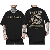 Lubpow Christian Shirts for Men Jesus Saves Shirt Religious Faith Tshirt Inspirational Bible Verse Graphic Tee Tops