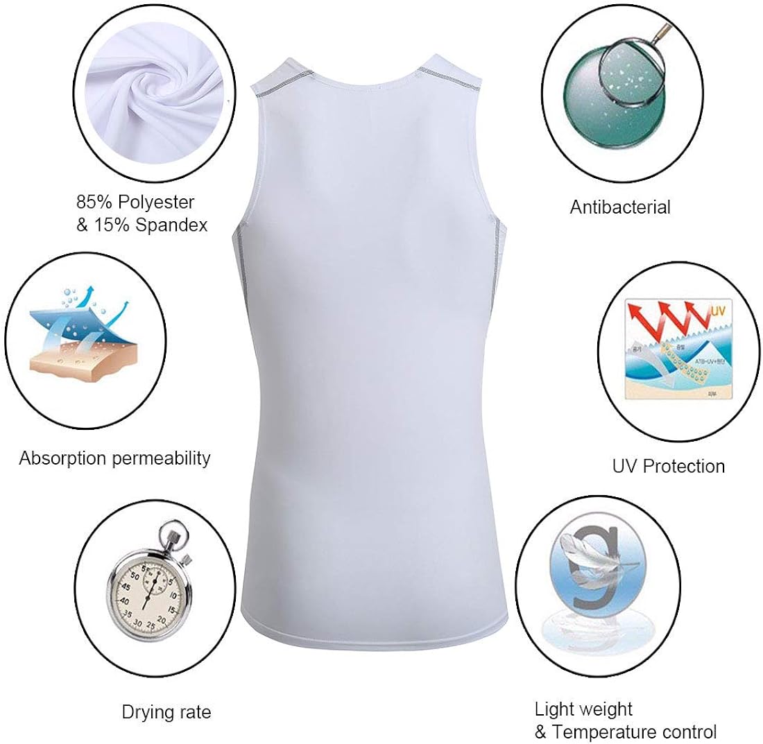 Mens Athletic Sleeveless Compression Shirt Slimming Undershirts Cool Dry Baselayer Under Tank Tops 3 Pack: Clothing