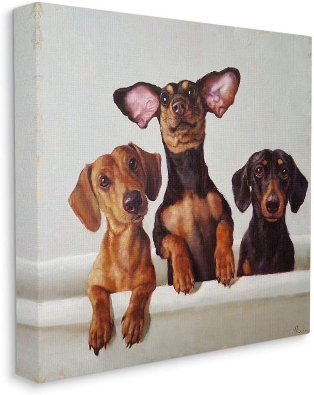 Paintings - Stupell Industries Dachshunds in The Tub Pet Dog Bathroom Painting, Designed by Lucia Heffernan Wall Art, 17 x 17, Canvas