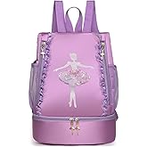 Yitengteng Ballet Dance Backpack with Separate Shoe Compartment,Little Girls Ballerina Bag for Dance Toddler Bag Gymnastics Latin Dance Yoga Tap Dance Jazz Storage Bag (Purple)