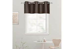 DECOVSUN Solid Grommet Top Brown Valance for Kitchen Windows Blackout Curtain Valance for Living Room Short Straight Drape Valance for Bedroom Kids Room/Cafe/Loft 42X18 1 Panel Coffee Brown