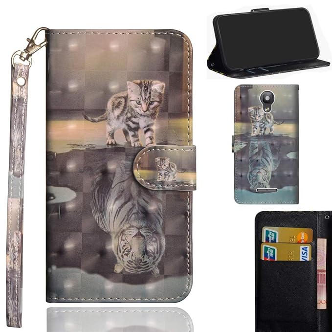 Ooboom Alcatel Pixi 4 5 Inch Hülle 3D Flip PU Leder Schutzhülle Handy Tasche Case Cover Ständer mit Trageschlaufe Magnetversc