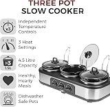 Tower T16015 Three Pot Slow Cooker with Independent Controls 4.5L Stainless view 2