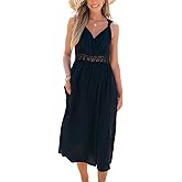 CUPSHE Women's Summer Casual Maxi Dress V Neck Sleeveless Contrast Lace Long Dress