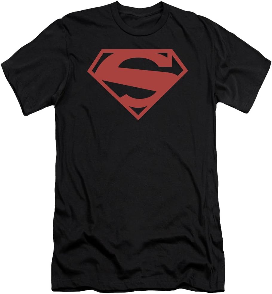 Superman DC Comics Classic New 52 S Shield Logo Red On Black Adult Slim T-Shirt