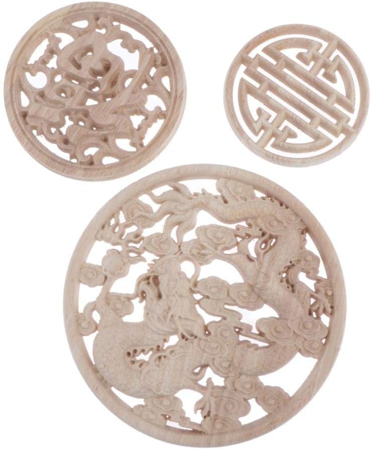 Harilla 3pcs Round Wooden Ornament Embellishment Furniture Applique Wood Ornament