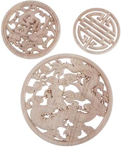 Harilla 3pcs Round Wooden Ornament Embellishment Furniture Applique Wood Ornament