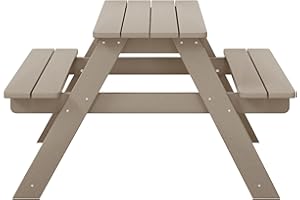 WestinTrends Malibu Outdoor Patio Kids HDPE Plastic Picnic Bench Table, Weathered Wood