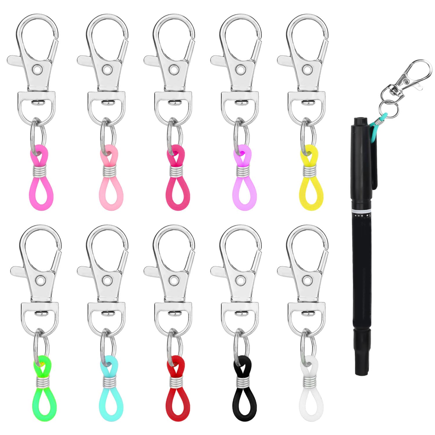 PEUTIER 10pcs Pen Holders, 10 Colors Pen Clips with Lobster Claw Clasp Pocket Clip Highlighter Pen Holder for Lanyard Badge Reel Clips Pen Converter Badge Reel Accessories (Pen not Included)