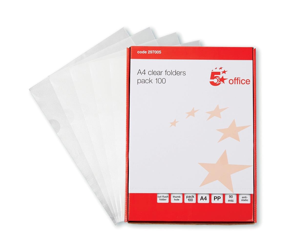 5 Star Office Folder Cut Flush Polypropylene Copy-safe 90 Micron A4 Clear [Pack 100]