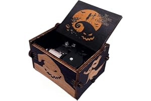 Music Box Clockwork Halloween Christmas Painted Wind Up Musical Box Laser Engraved Wood Musical Gifts for Christmas,Birthday,