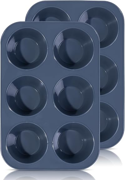 Folksy Super Kitchen Pack 2 Large Silicone Muffin Moulds 6 Cups Non-Stick Grey