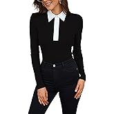 Womens Polo Shirts Fall Clothes for Women Lapel Collared V Neck Long Sleeve Tee Shirt