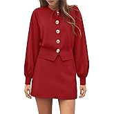 Tankaneo Womens Skirt 2 Piece Sweater Set Crewneck Button Up Cardigan Mini Skirt Trendy Casual Lounge Sets
