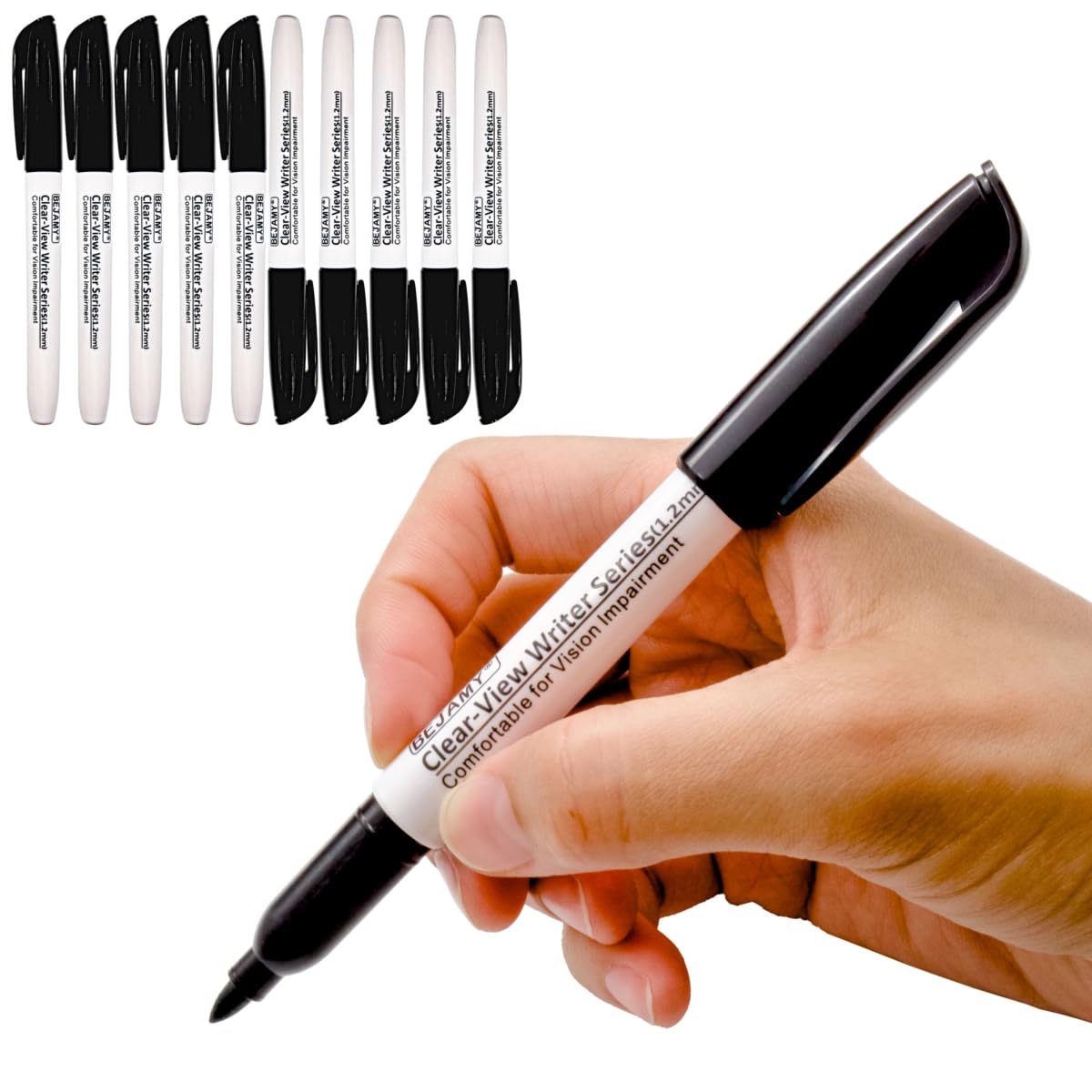 Photo 1 of (PACK of 10, Bullet Tip-1.2mm, BLACK ink) Clear-View Writer Bold Writing Pen,Water-Based Pigment Low Vision Marker,Assistive Writing Tool for Visual Impairment,Odorless,Non-Toxic,No Oil,Alcohol Free