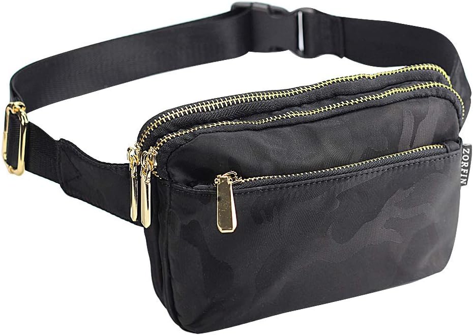 ZORFIN Fanny Pack for Men & Women Nylon Waist Pack Bag Hip Bum Bag with 3 Zipper Pockets