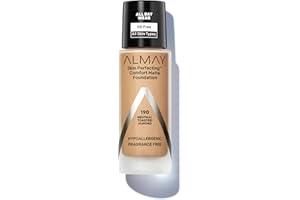 Almay Skin Perfecting Comfort Matte Foundation, Hypoallergenic, Cruelty Free-Fragrance Free, Dermatologist Tested Liquid Makeup, Neutral Toasted Almond, 1 Fluid Ounce