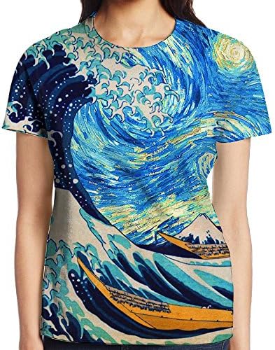 JOJOKO Starry Night The Great Wave T Shirt 3D Printed Graphic Woman Sleeve Short Colorful Round Neck Fashion Shirt
