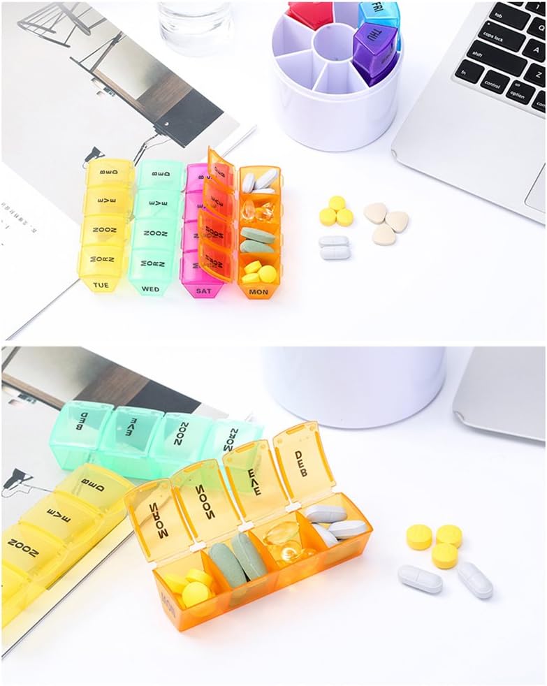 Fambasis 7 Days Pill Box Portable Weekly Pills Organiser Dispenser Mediplanner with Pills Splitter Cutter Medication Reminder for Morn Noon Eve Bed BPA Free - Image 5