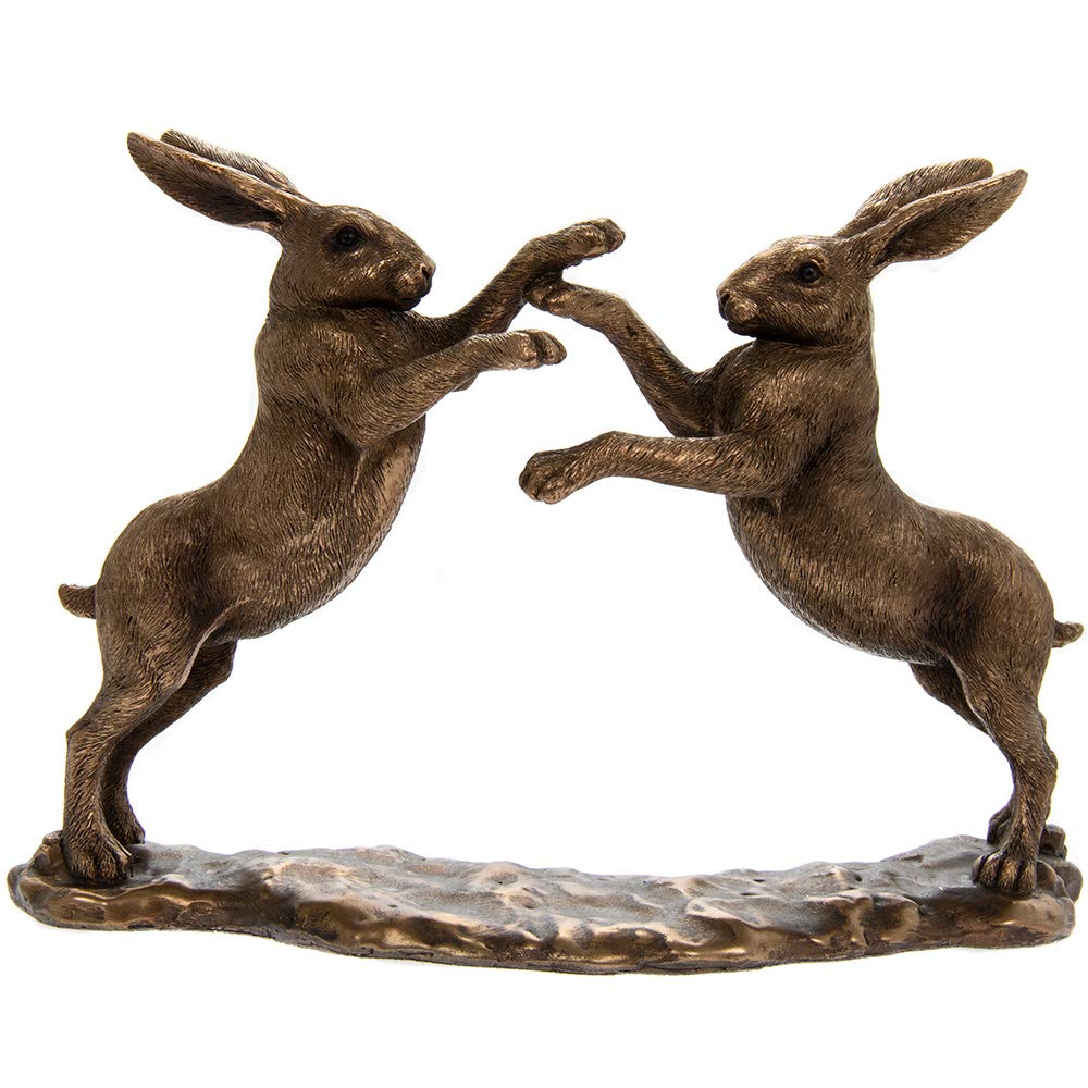 Reflections by The Leonardo Collection Bronze effect boxing fighting Hares ornament H15cm