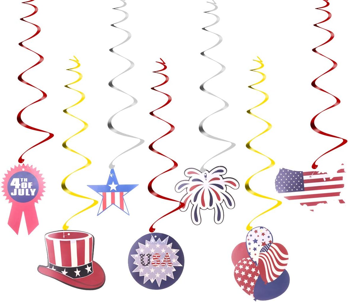 JOYOOY 30PCS USA Independence Day Decoration 4th of July Dangling Spiral Ornaments America National Day Party Hanging Swirl