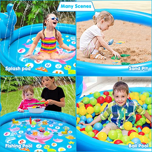 Inflatable Baby Pool, Splash Pad for Kids, Sprinkler for Kids, 65" x 51