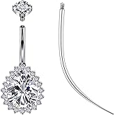 Ruifan ASTM F136 Titanium Belly Button Rings Elliptical Drop Cubic Zircon Hypoallergenic Internally Threaded 14G Navel Body Piercing Jewelry 10mm 12mm 14mm For Women