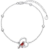 LWXIE Red Cardinal Bracelet with Diamond 925 Sterling Silver Cardinal Bracelet for Women Cardinal Jewelry Gift for Her Anniversary Birthday Christmas