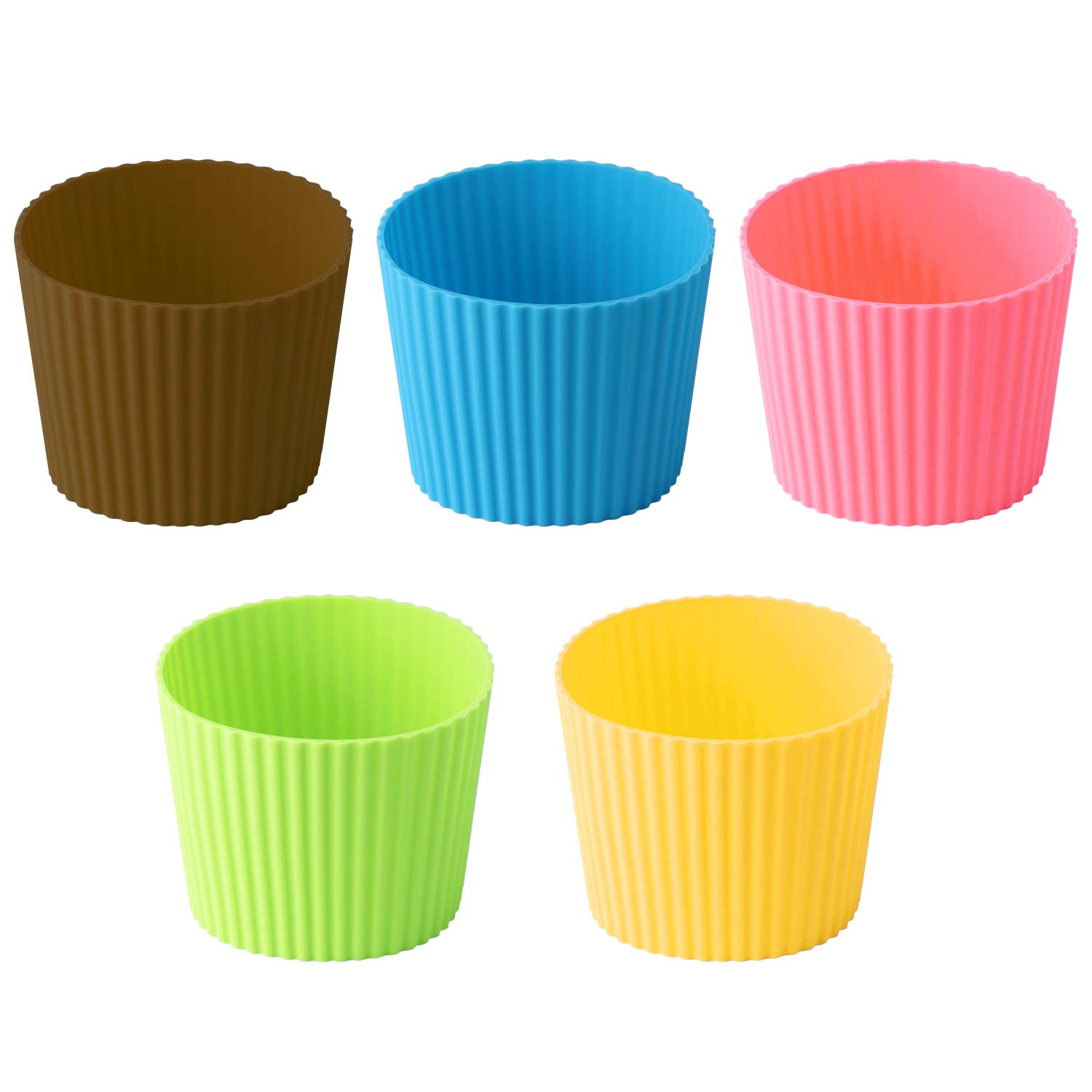 Bujingyun 5pcs Assorted Colors Heat-Resistant Silicone Nonslip Coffee Cup Sleeve,Resistant Reusable Glass Bottle Mug Cup Sleeve Protector Cover