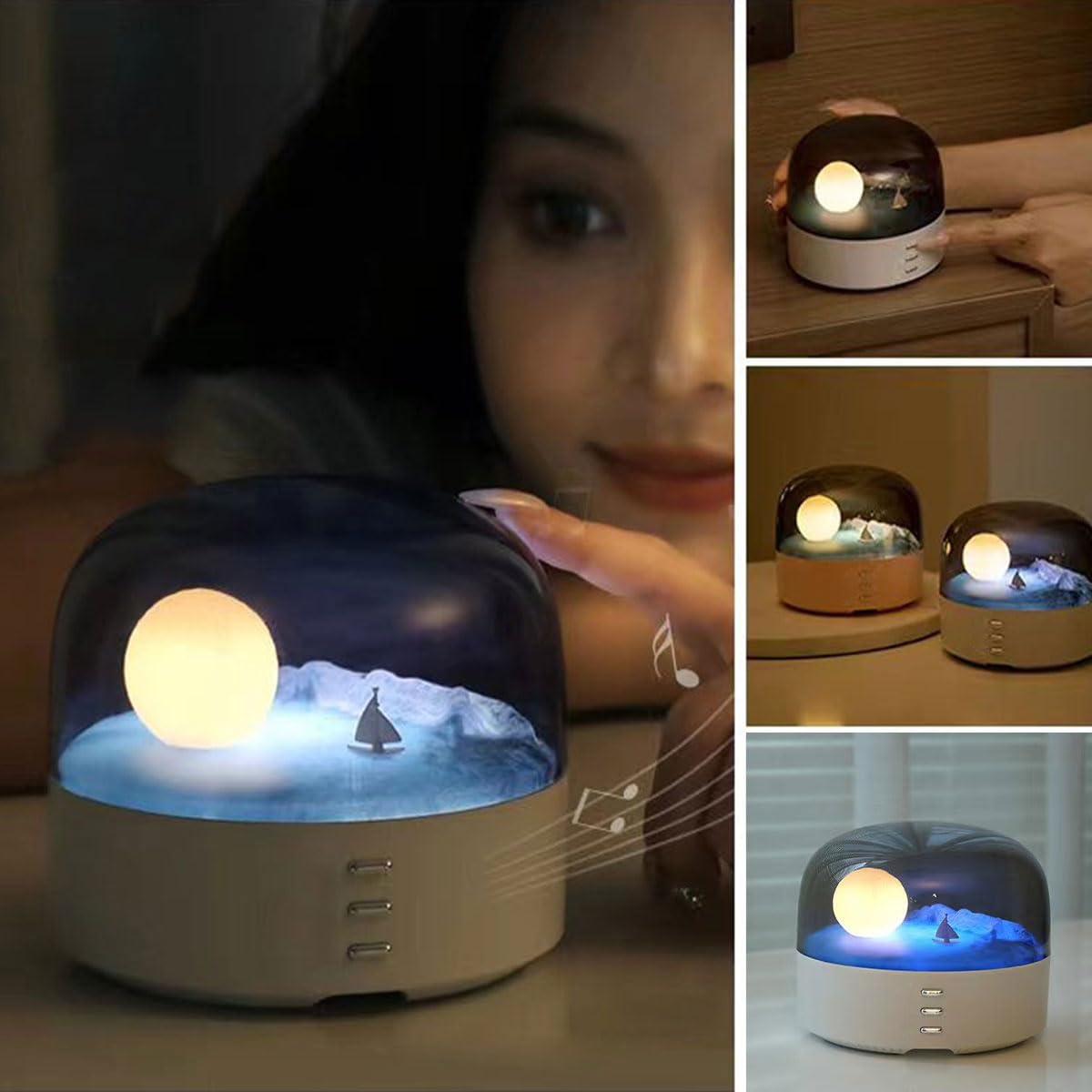 YZYOE LED New Moon Bluetooth Music Atmosphere Light, Three Color Adjustable, Decorative Light with Stereo Sound, Gift for Friends and Family.