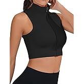 FEOYA Women Workout Cropped Jacket Sports Crop Tank Tops Cute Athletic Full Zip Shirts Sleeveless Yoga Top