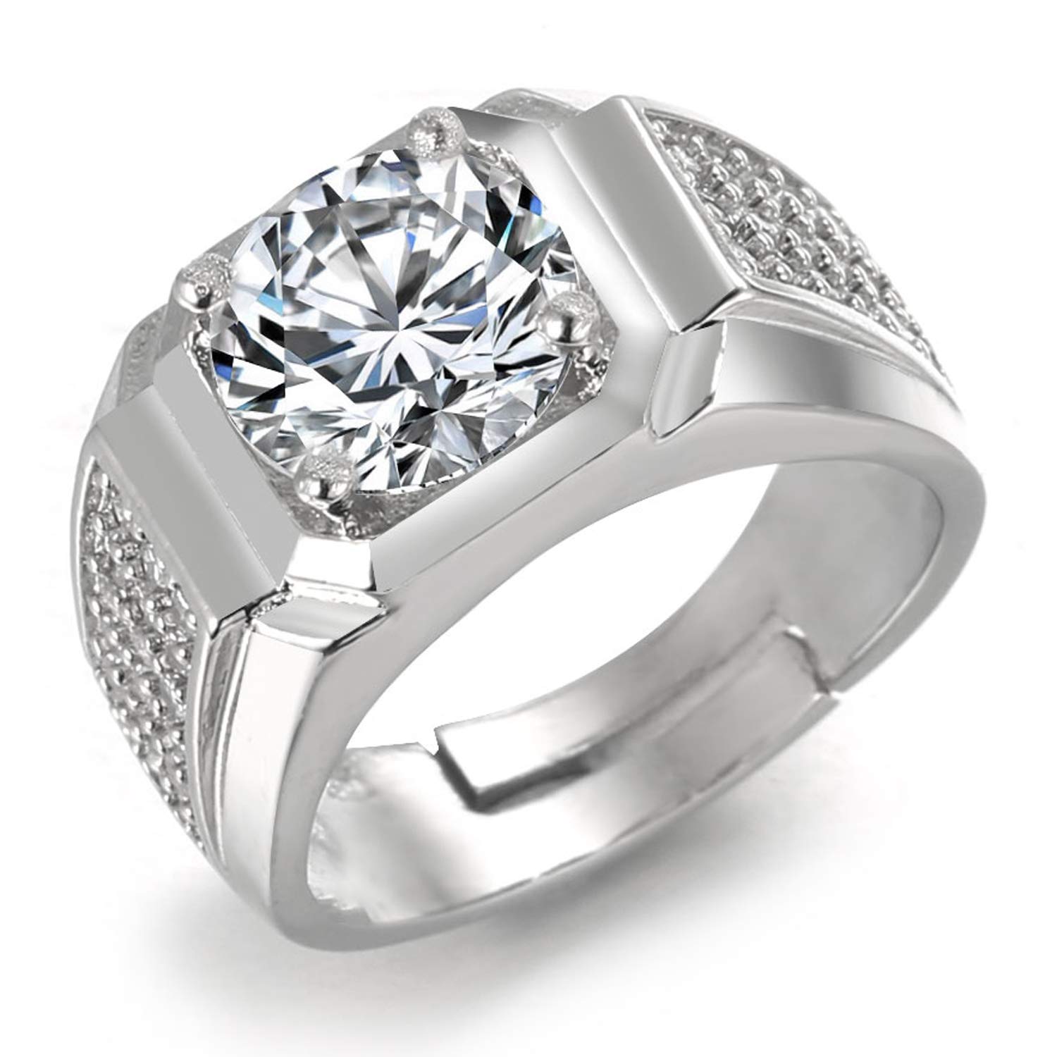 HALUKAKAH Gold Diamond Ring Iced Out,Men's White Gold Finish Ring Size Adjustable with Free Giftbox