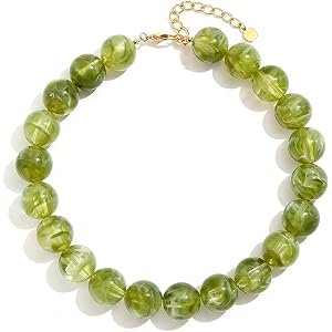 ACAUTO Chunky Necklaces for Women Trendy 20MM Large Resin Beaded Necklace Bold Statement Chunky Choker Necklace Boho Beads Su