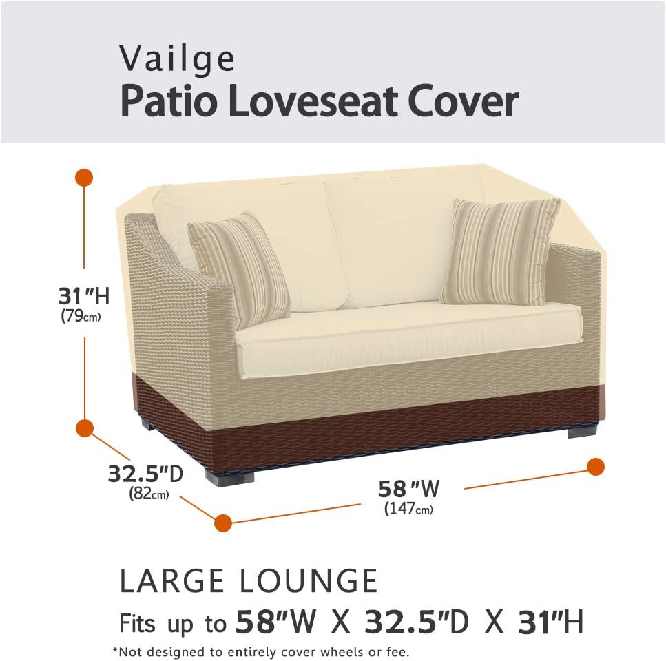 Vailge Heavy Duty Patio Bench Loveseat Cover, 100% Waterproof Outdoor Sofa Cover, Lawn Patio Furniture Covers with Air Vent, Small(Standard), Beige & Brown: Garden & Outdoor