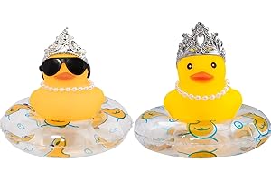 Wonuu Car Rubber Duck 2Pcs Duck Car Decoration Dashboard Ornament with Mini Swim Ring Sun Hat Necklace Sunglasses