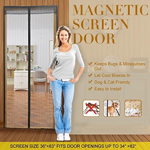 Ouronehome Velcro Magnetic Screen Door Fits Door Openings up to 34"x82" Black