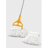Commercial Mop with 64" Long Handle, 1 Pack with Extra Head, Looped-End Cotton String Wet Mop for Floor Cleaning, Industrial Mop for Home, Kitchen, Office, Garage, Concrete &amp; Tile Floors