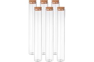 PATIKIL 110ml Test Tubes, 6pcs 7.87x1.18 Glass Clear Flat Bottom Test Tube Containers with Cork Stopper for Bead Party Candy 