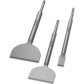 AZUNO SDS Plus Chisel Set, 3PCS Tile Removal Bits with Flat Chisels | Includes 0.8" Narrow Flat, 3" Bent Scaling &amp; 4" Wide Flat Chisels, 42CrMo Steel for SDS Plus Rotary Hammer, Concrete &amp; Mortar
