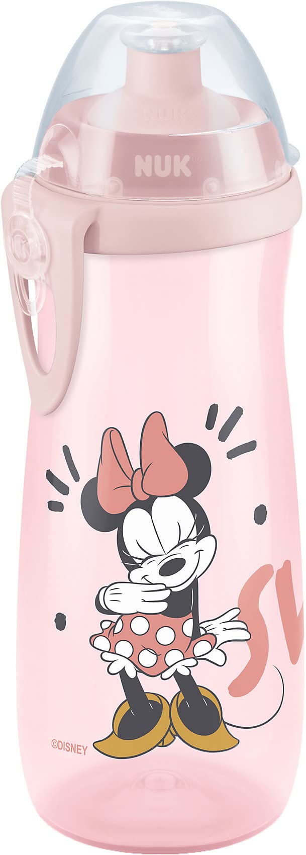 NUK Sports Cup Toddler Water Bottle | 24+ Months | Leak-Proof Push-Pull Spout | Clip & Protective Cap | BPA-Free | 450 ml | Disney Minnie Mouse (Pink)