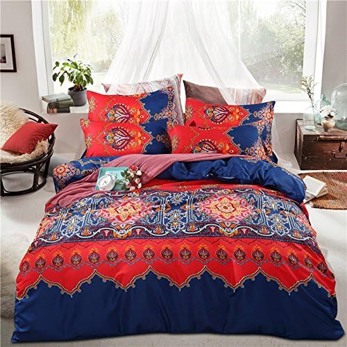 CocoQueen Polyester Red Mandala 4PC Duvet Cover Set Red Mandala Exotic Print Patterns King Size