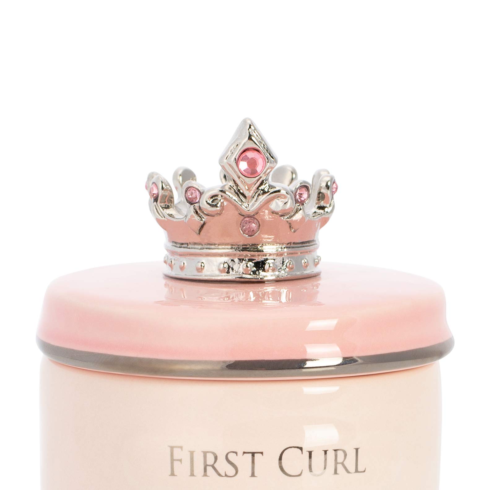 DEMDACO First Tooth and Curl Pink Ceramic Stoneware Children's Stackable Keepsake Box, 1 Count (Pack of 1)