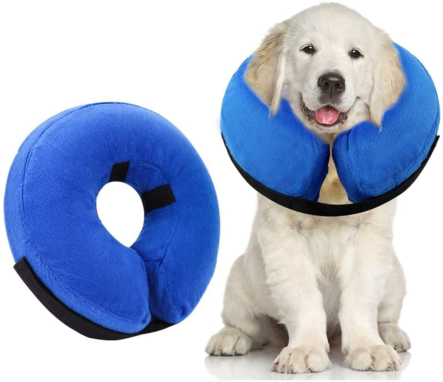 Voarge Pet Inflatable Collar, Pet Protective Neck Collar For Cats And Dogs, For Recovery After Injuries, Prevent Dogs from Biting & Scratching, Adjustable Buckle, Blue L